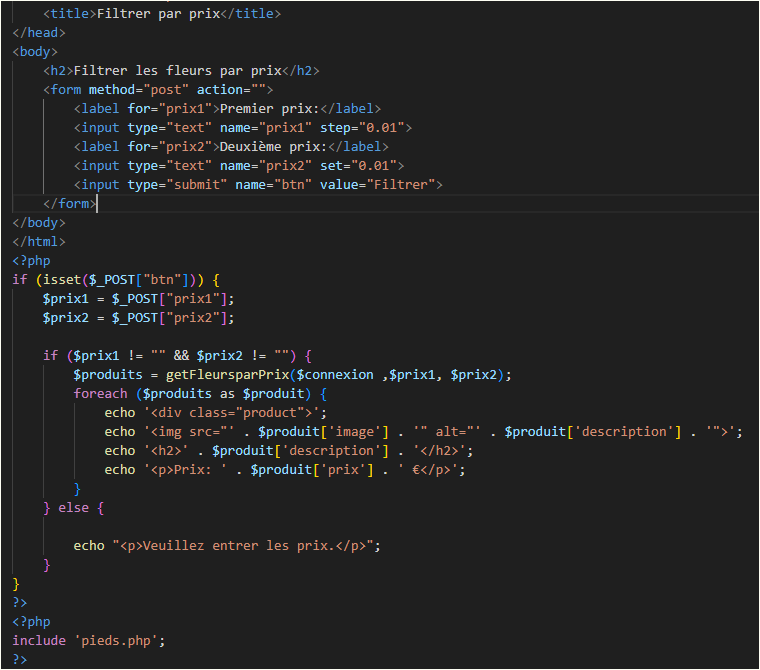 Extrait code la fleur php